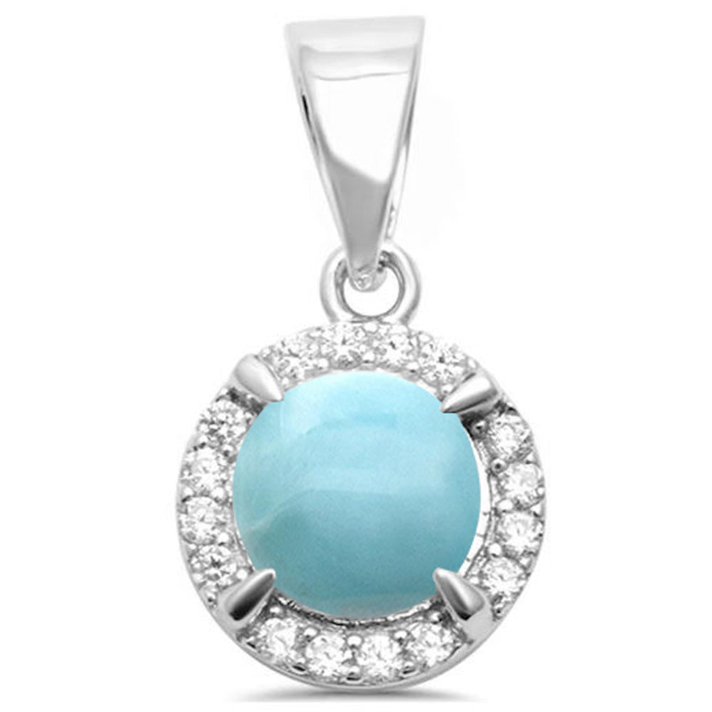 Round Natural Larimar & Cubic Zirconia .925 STERLING SILVER Pendant