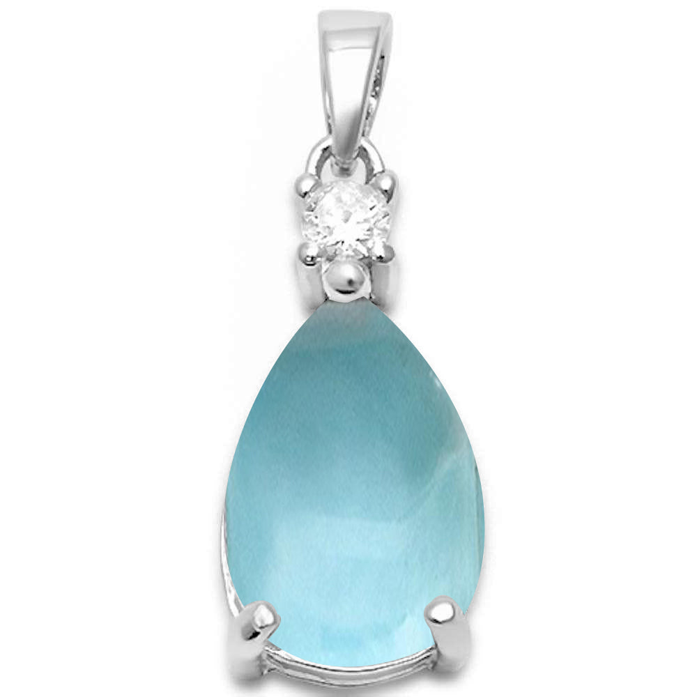 Pear Shape Natural Larimar & Cubic Zirconia .925 Sterling Silver PENDANT