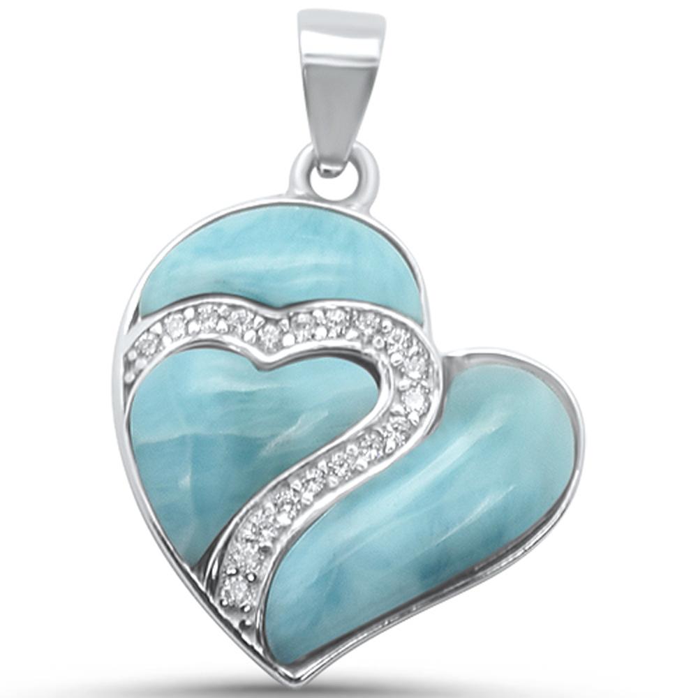 Elegant Natural Larimar Heart  .925 Sterling Silver Charm PENDANT