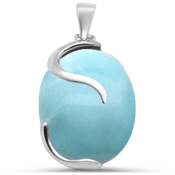 Oval Natural Larimar .925 STERLING SILVER Pendant