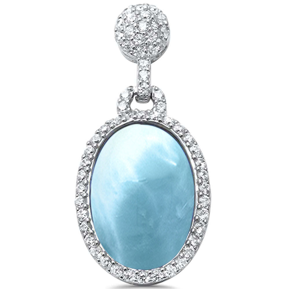 CLOSEOUT! Unique! Natural Larimar  & Cz drop Dangle .925 STERLING SILVER Pendant