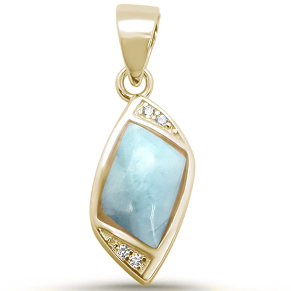 Yellow GOLD Plated Unique Larimar .925 Sterling Silver Charm Pendant