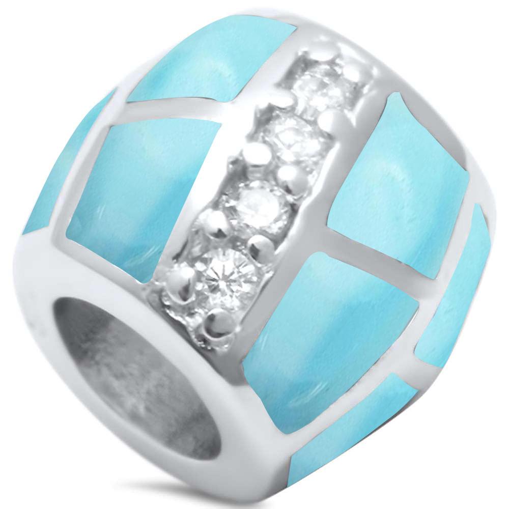 Trendy! Larimar Cubic Zirconia Slide Charm .925 STERLING SILVER Pendant