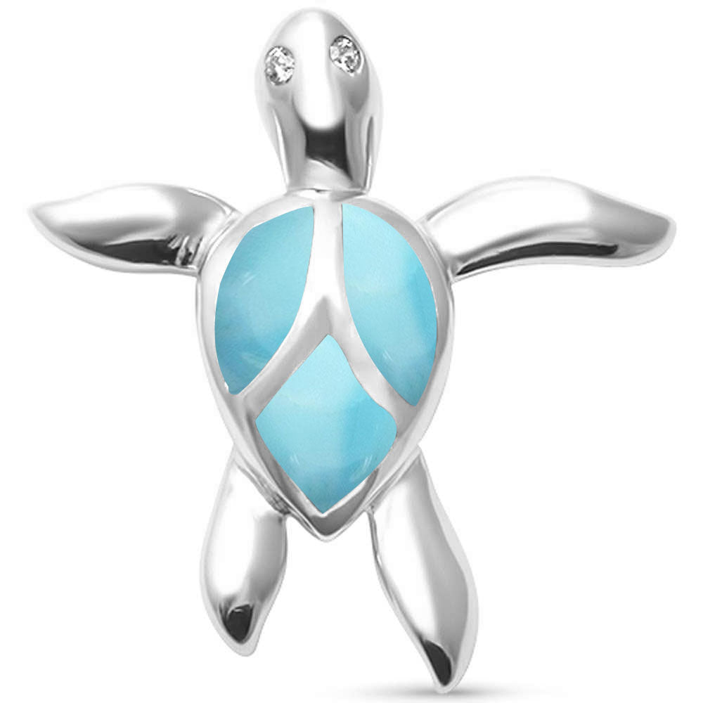 Cute Natural Larimar Turtle  .925 STERLING SILVER Pendant