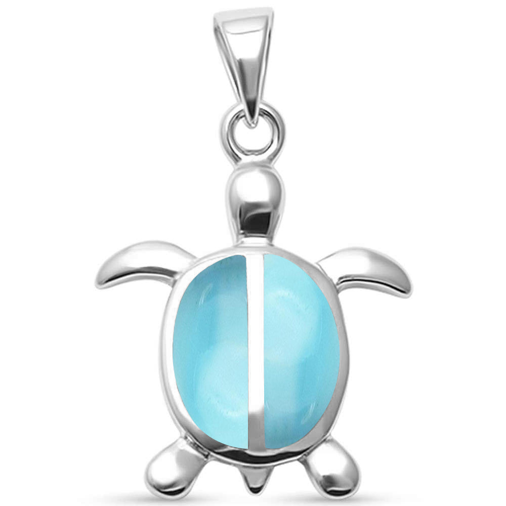 Cute Natural Larimar Turtle  .925 Sterling Silver PENDANT