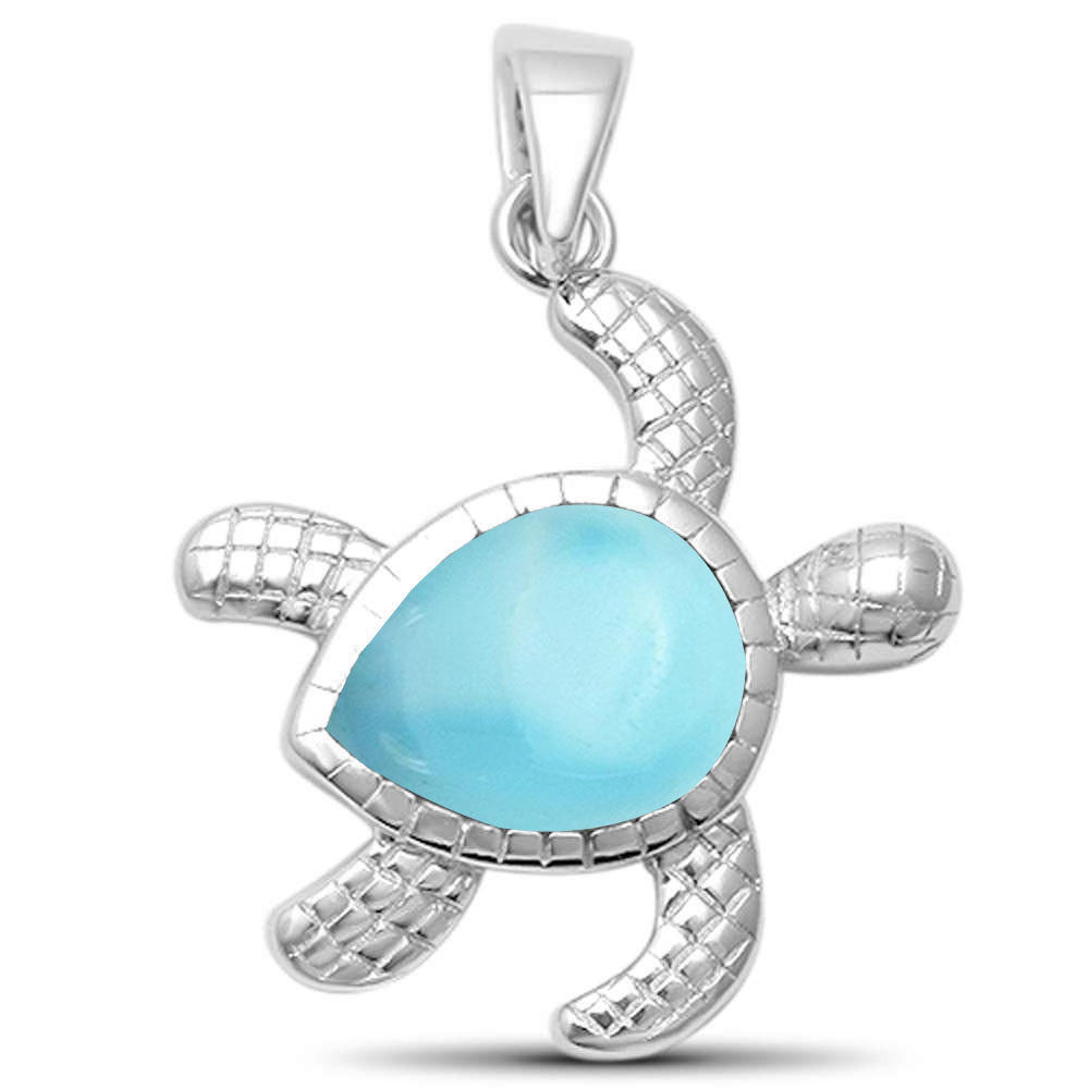 Cute Natural Larimar Turtle  .925 STERLING SILVER Pendant