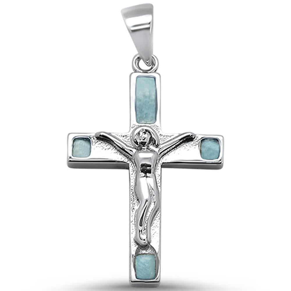 ''Cross Natural Larimar .925 Sterling Silver PENDANT 1'''' Long''