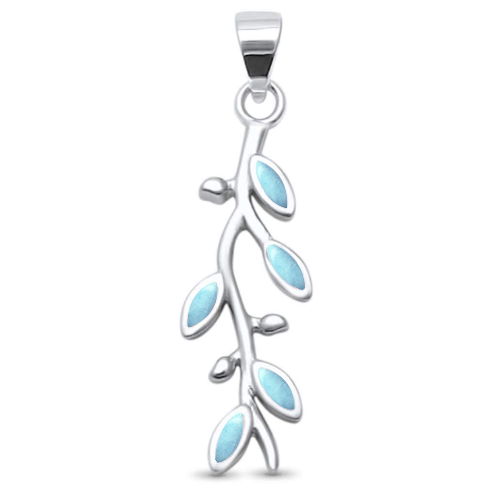 Cute! Natural Larimar Olive Friendship Branch .925 Sterling Silver PENDANT