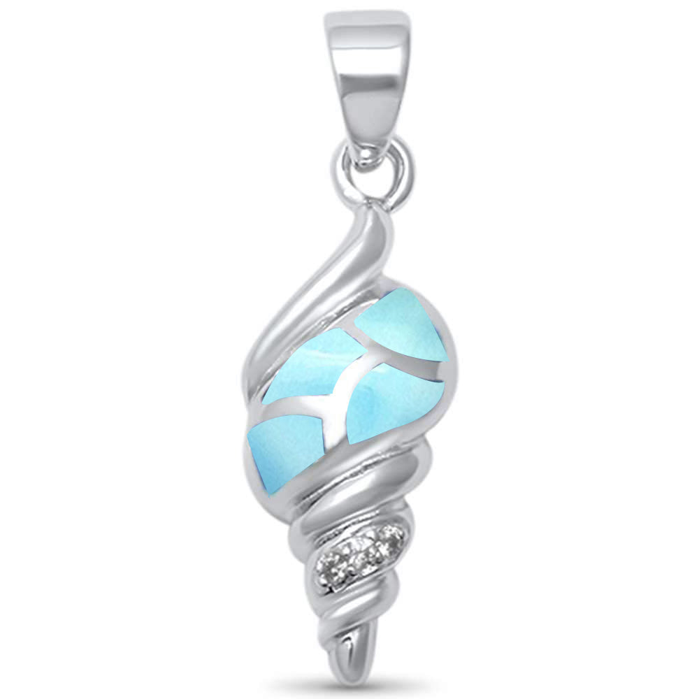 Natural Larimar Twisted Shell Fashion .925 STERLING SILVER Pendant