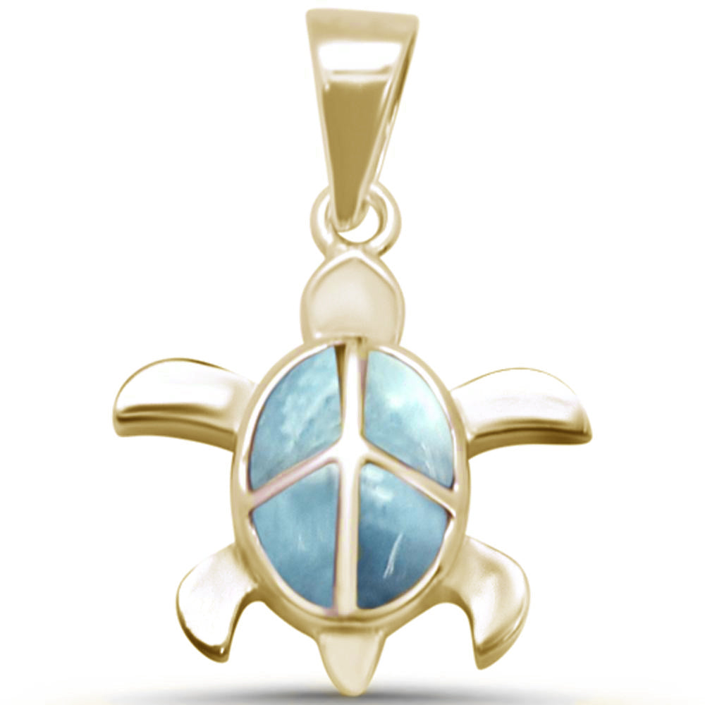 Yellow Gold Plated Turtle Natural Larimar .925 Sterling Silver PENDANT