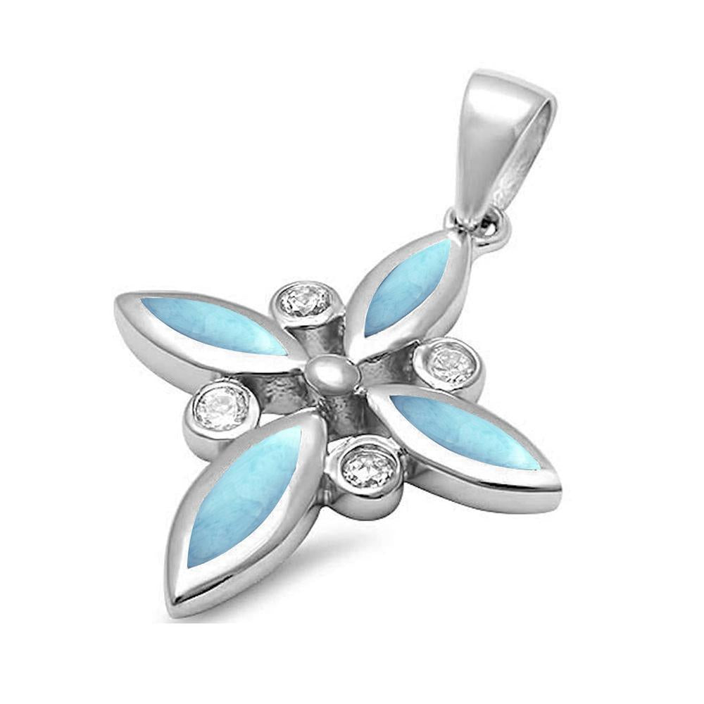 Lab Created Larimar & Cz Cross .925 Sterling Silver PENDANT