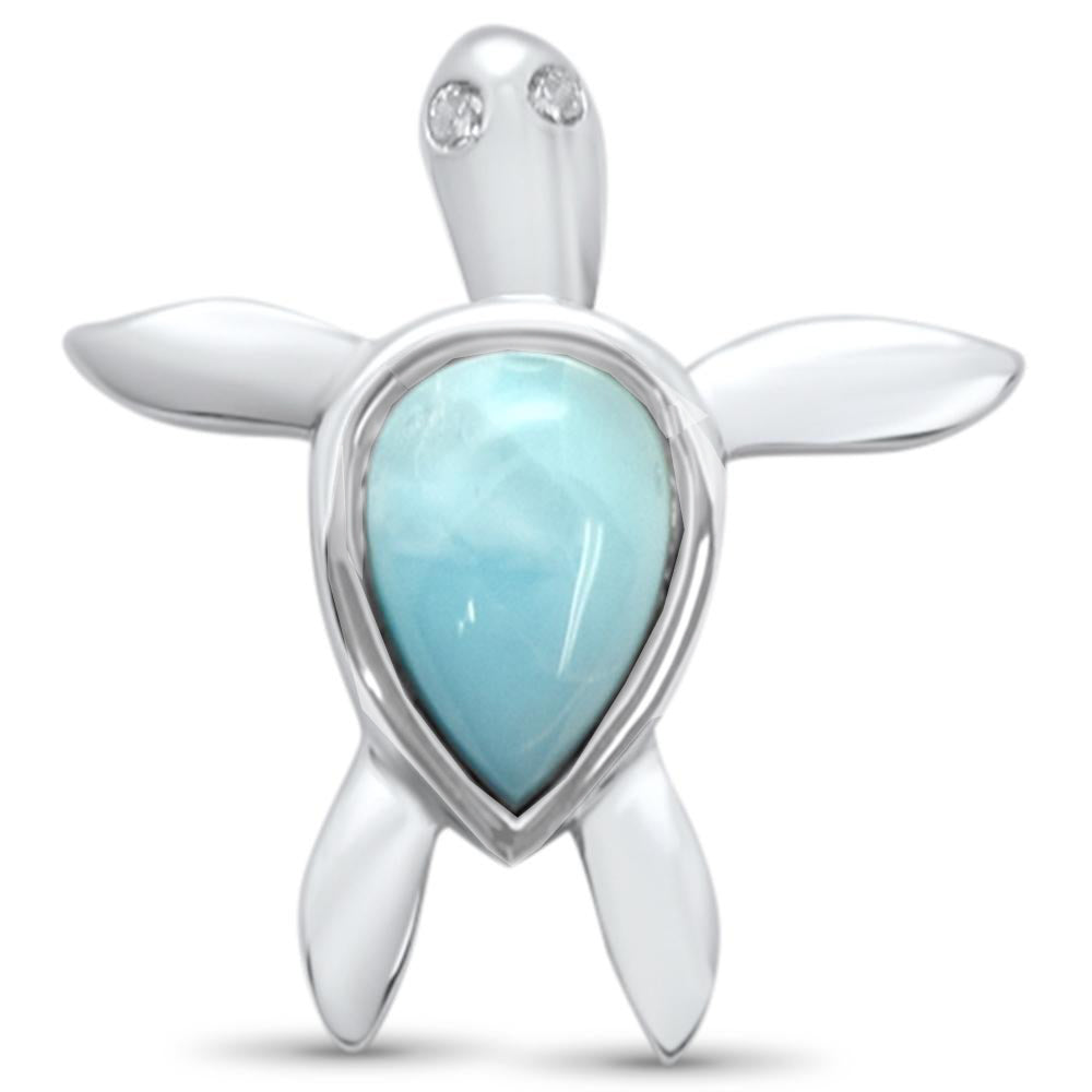 Natural Larimar Turtle Design .925 Sterling Silver PENDANT