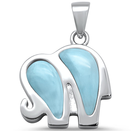 Natural Larimar Elephant .925 Sterling Silver PENDANT