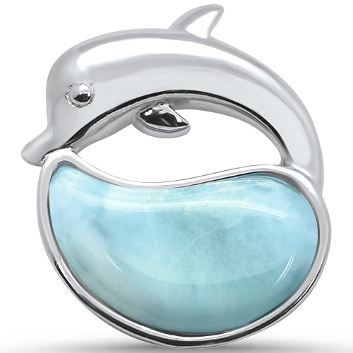 Natural Larimar Dolphin .925 Sterling Silver PENDANT