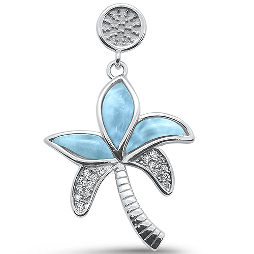 Natural Larimar Palm  Tree .925 Sterling Silver PENDANT