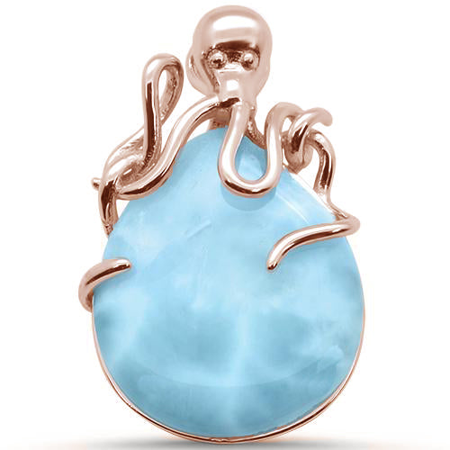 Rose Gold Plated Natural Larimar Octopus .925 STERLING SILVER Pendant