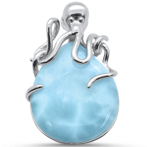 Natural Larimar Octopus Oval .925 Sterling Silver PENDANT