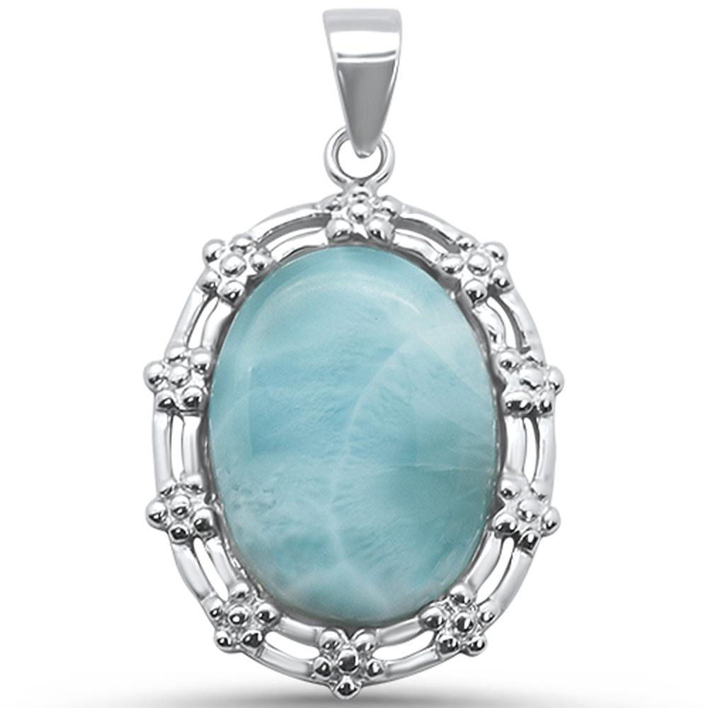 Elegant! Oval Natural Larimar .925 Sterling Silver Charm PENDANT