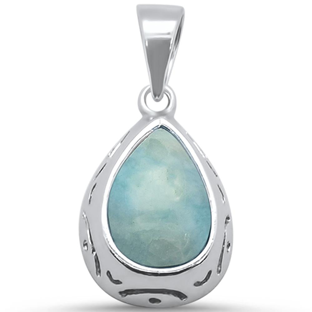 Pear Natural Larimar Teardrop Halo .925 Sterling Silver PENDANT