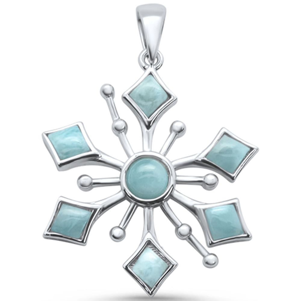 Round Natural Larimar Snowflake Design .925 Sterling Silver PENDANT