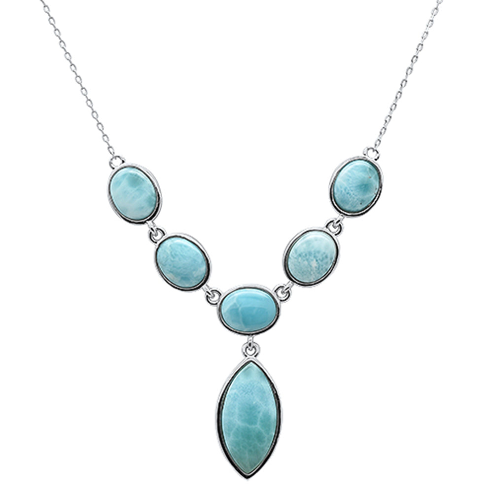 ''Natural Larimar  .925 Sterling Silver PENDANT Necklace 16''''+1'''' Long''