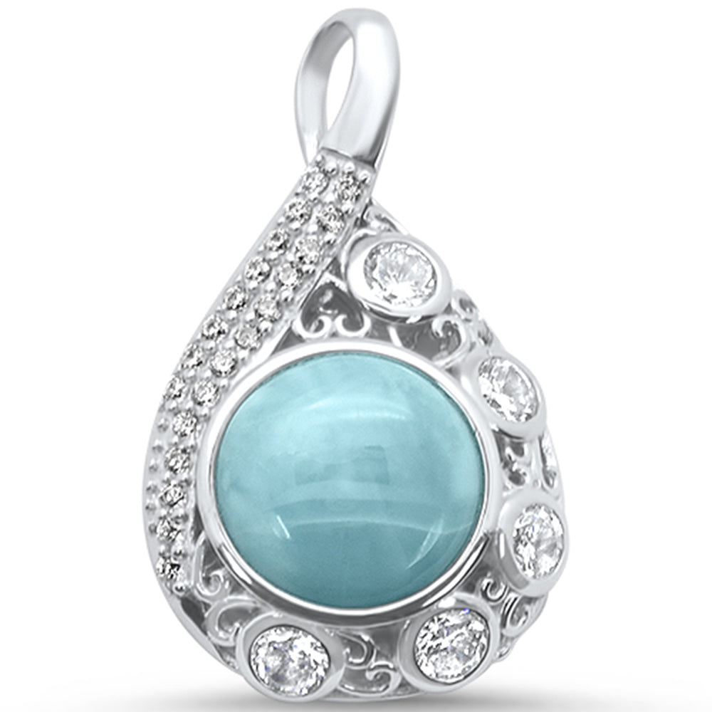 CLOSEOUT!Natural Larimar & CZ Pear Drop Statement .925 Sterling Silver PENDANT