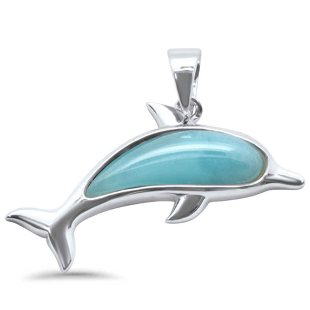 Natural Larimar Dolphin .925 Sterling Silver Charm PENDANT