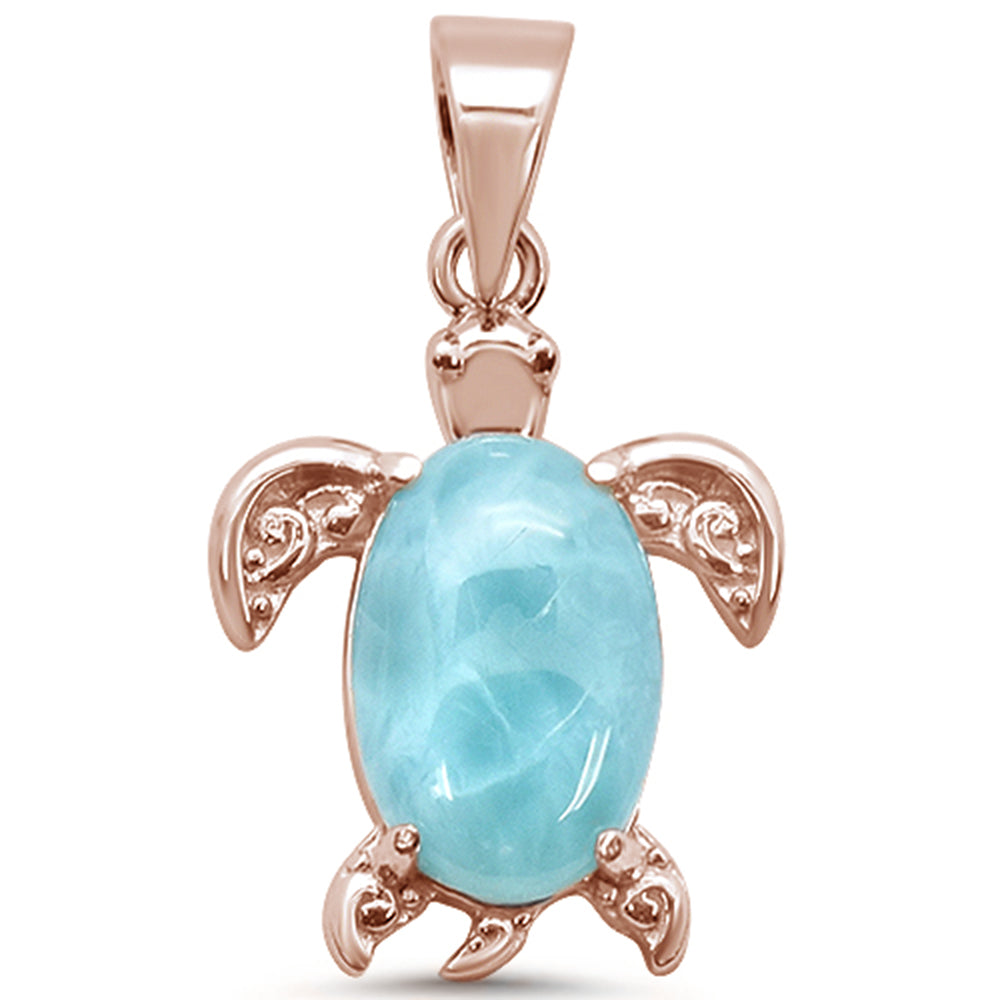 Rose GOLD Plated Natural Larimar Turtle .925 Sterling Silver Charm Pendant