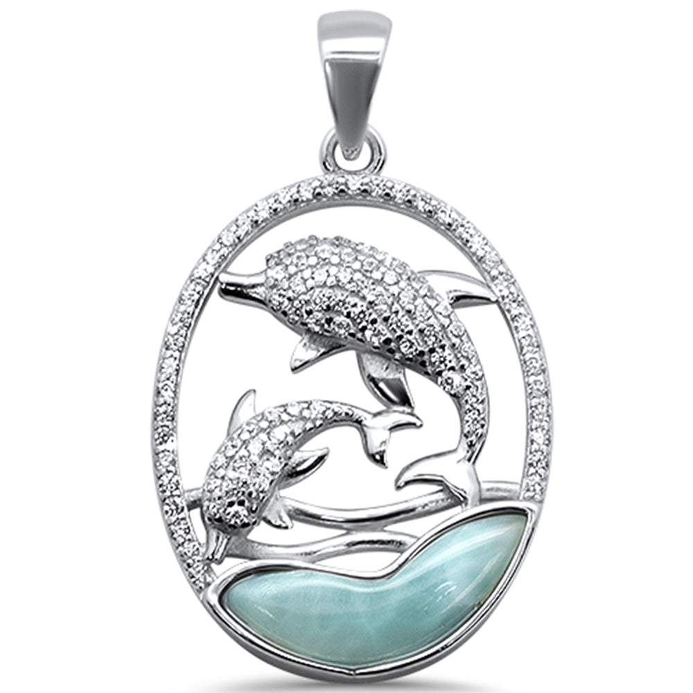 Natural Larimar Dolphin .925 Sterling Silver CHARM Pendant