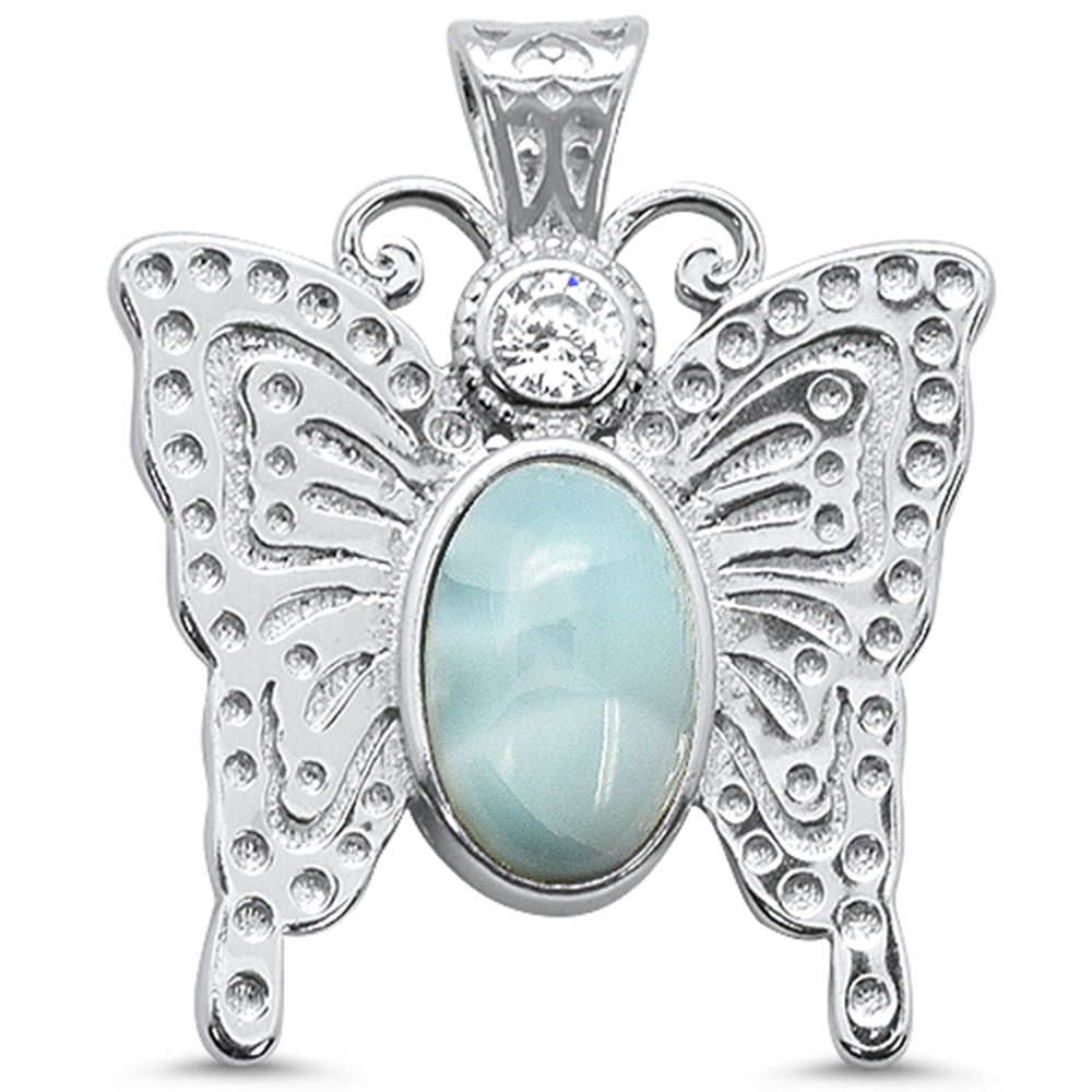 CLOSEOUT!Natural Larimar Butterfly .925 Sterling Silver Charm PENDANT