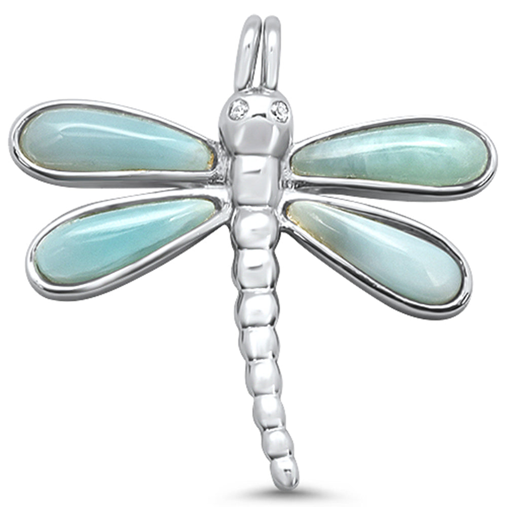 Natural Larimar Dragonfly .925 Sterling Silver CHARM Pendant