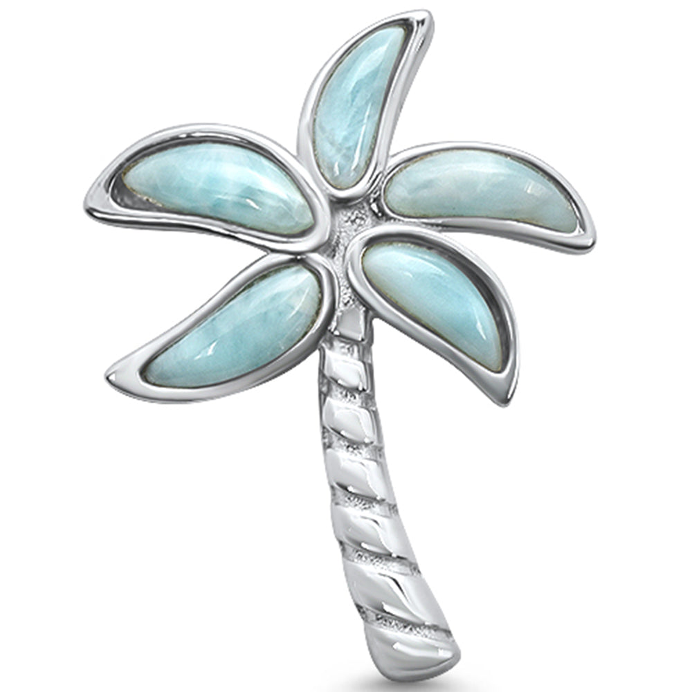 Natural Larimar Beach Palm Tree .925 Sterling Silver CHARM Pendant