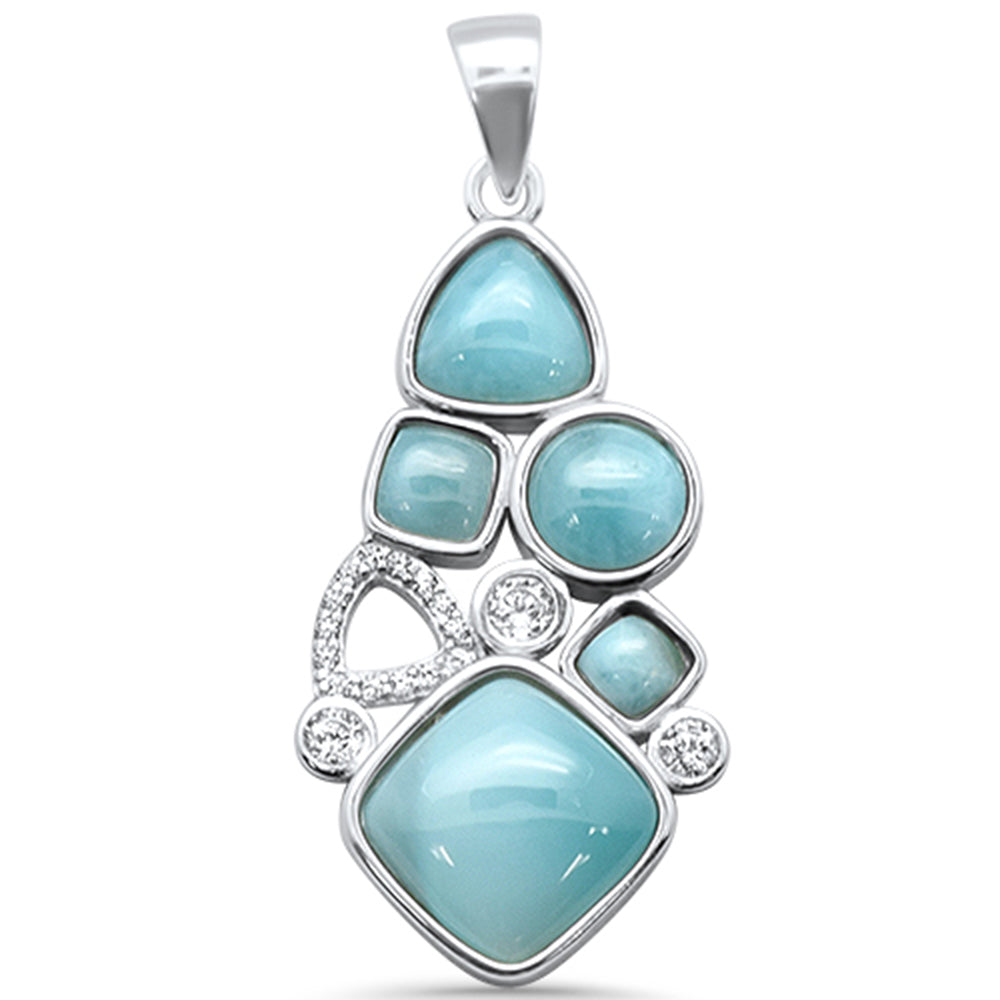 Multi Shape Natural Larimar & Cubic Zirconia .925 STERLING SILVER Charm Pendant