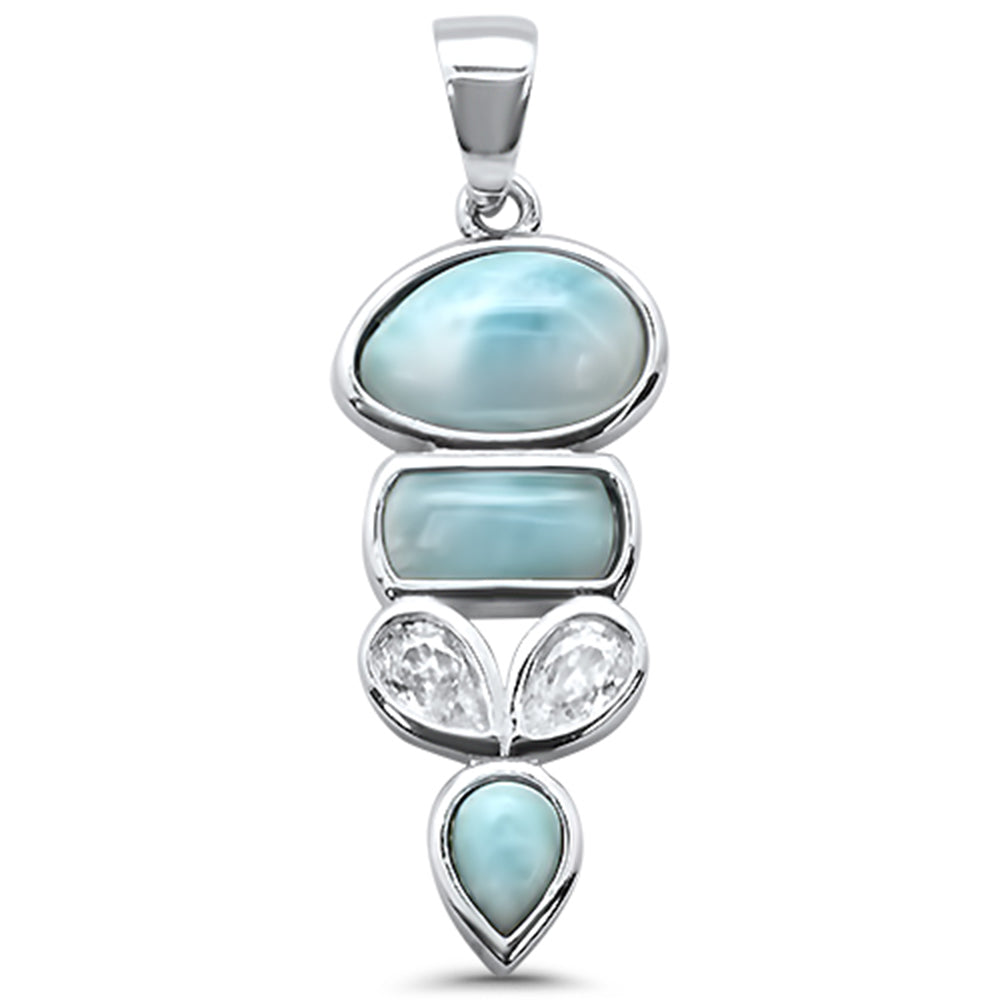 Multy Shape Natural Larimar & Cz  .925 STERLING SILVER Charm Pendant