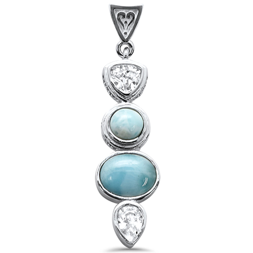 Multy Shape Natural Larimar & Cz  .925 Sterling Silver CHARM Pendant