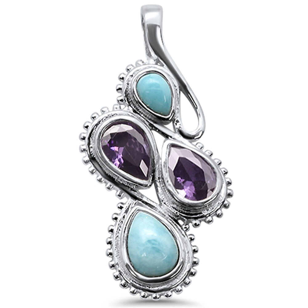 Natural Larimar Pear & Amethyst .925 Sterling Silver Charm PENDANT