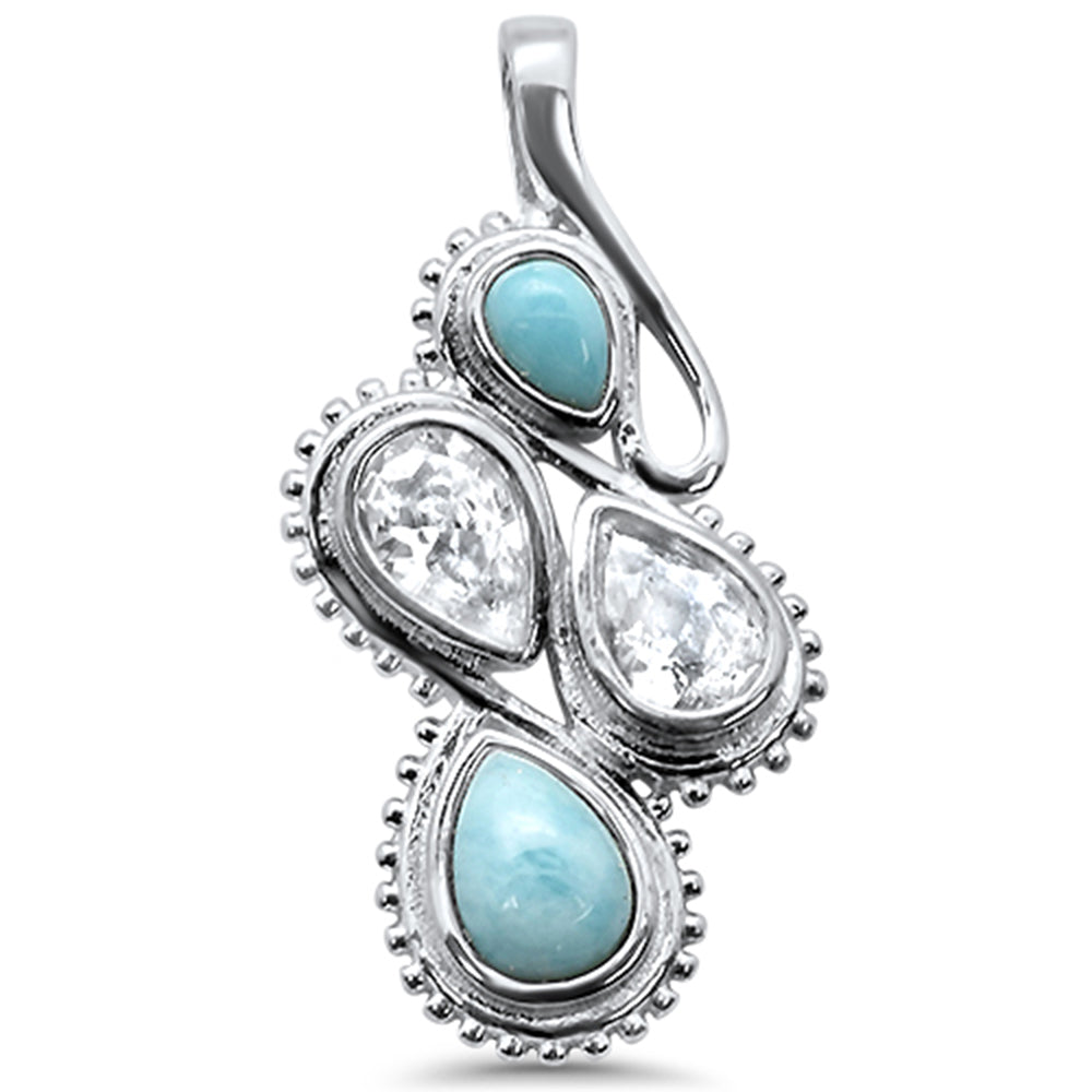 Natural Larimar Pear & Cz .925 Sterling Silver CHARM Pendant