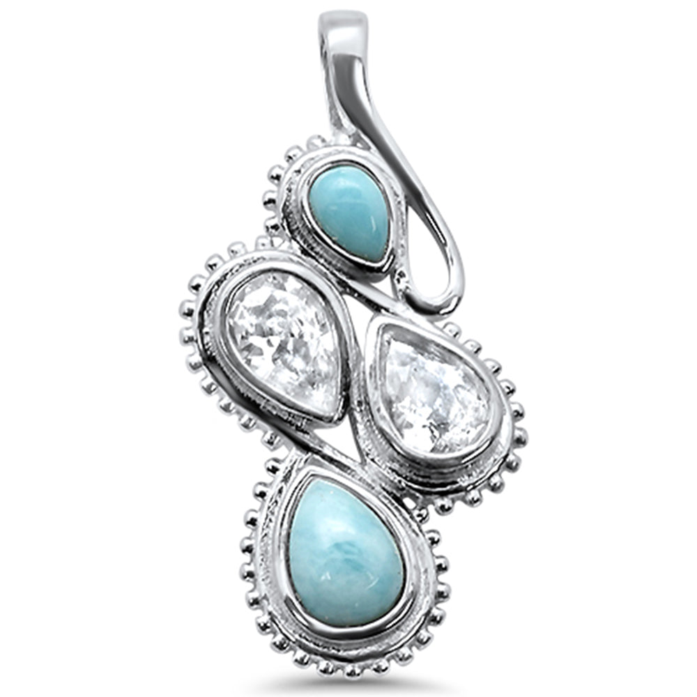 Natural Larimar Pear & Cz .925 Sterling Silver Charm PENDANT