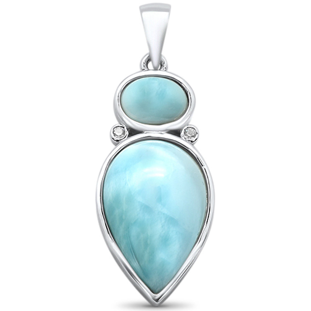 Natural Larimar & CUBIC ZIRCONIA .925 Sterling Silver Pendant