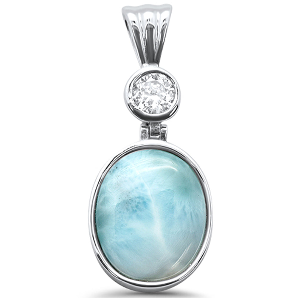 Natural Larimar Oval .925 Sterling Silver Charm PENDANT