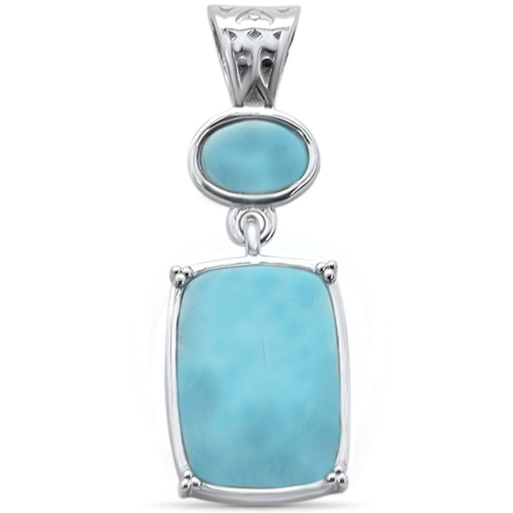 Cushion Cut & Oval Natural Larimar .925 Sterling Silver PENDANT