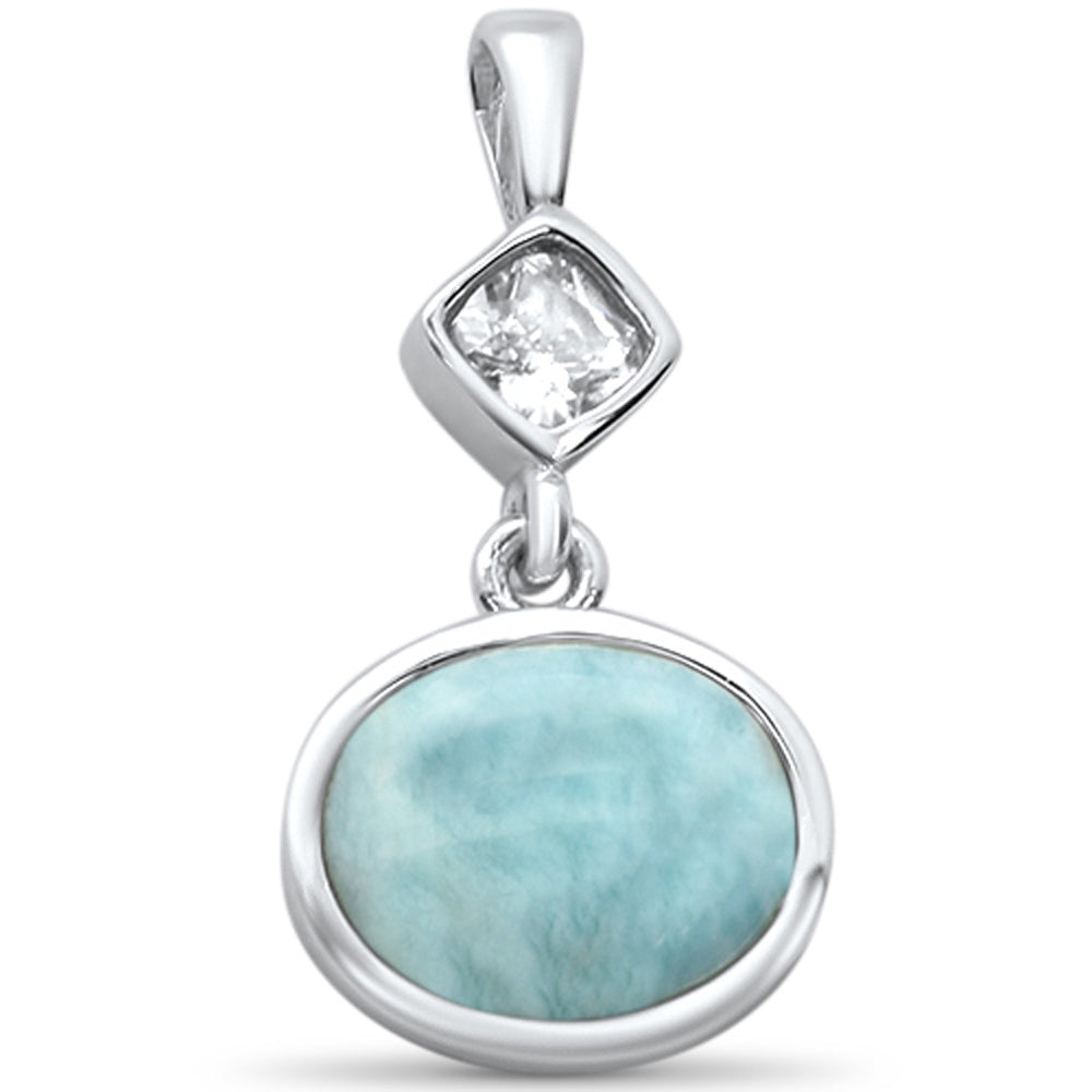 Oval Natural Larimar & Cubic Zirconia .925 Sterling Silver PENDANT