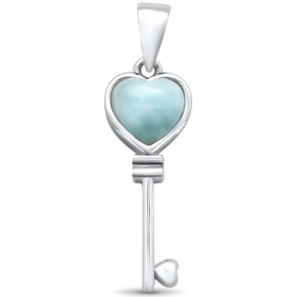 Natural Larimar Heart Key .925 Sterling Silver PENDANT