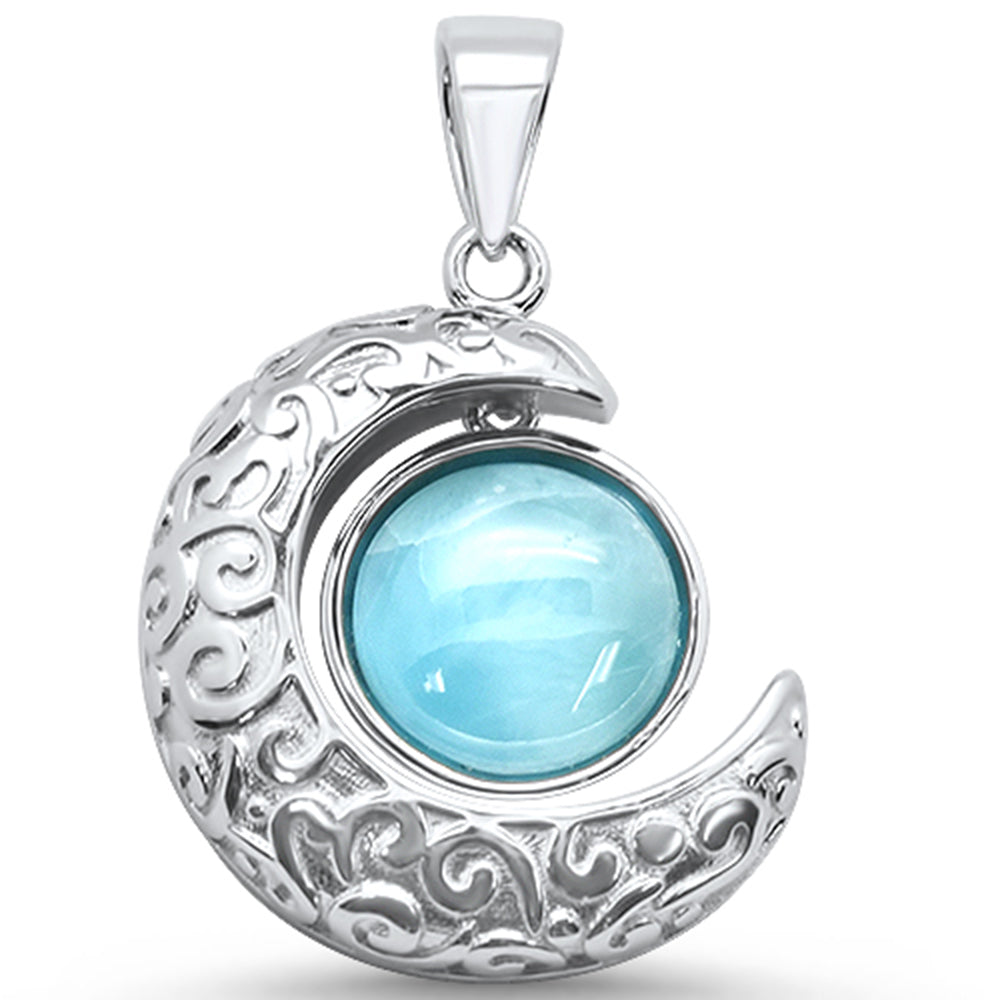 Natural Larimar Crescent Moon .925 Sterling Silver CHARM Pendant