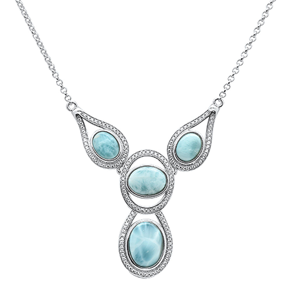 Natural Larimar & CUBIC ZIRCONIA .925 Sterling Silver Charm Pendant