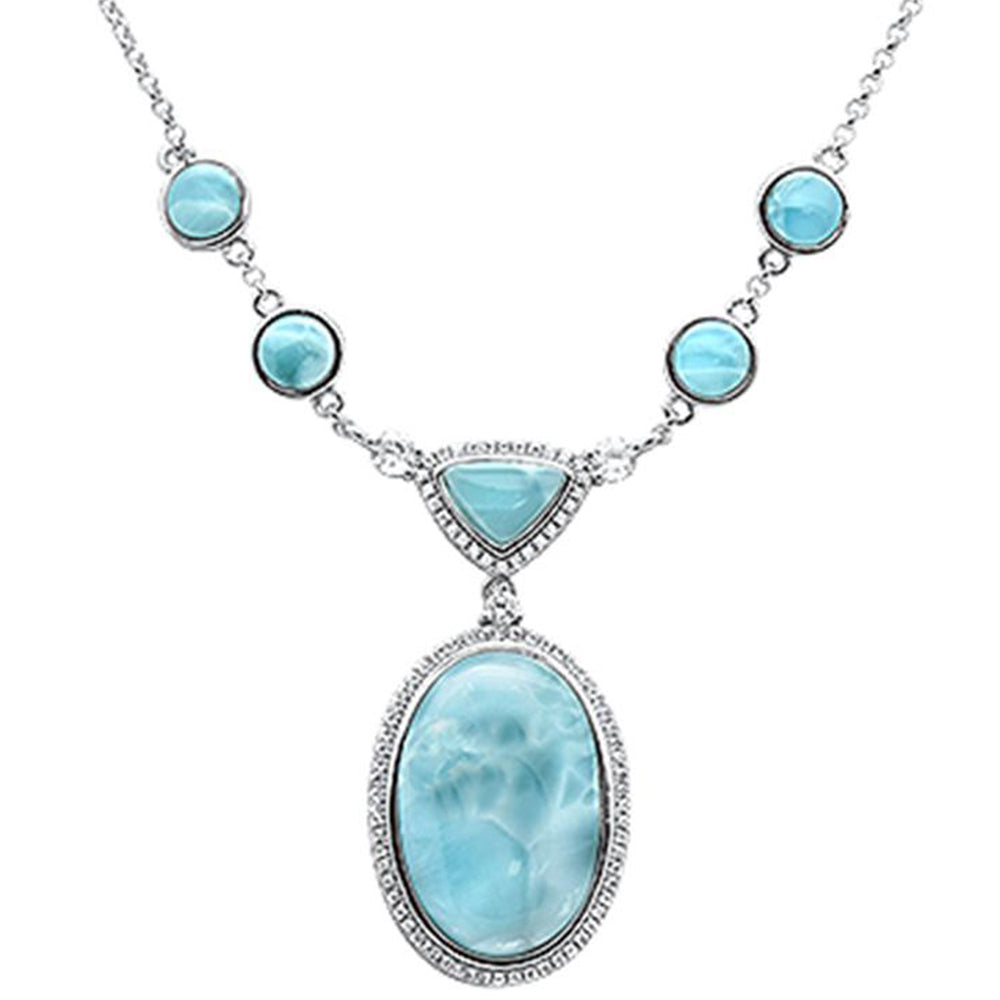 ''Natural Larimar .925 Sterling Silver PENDANT Necklace 16''''+1'''' Long''