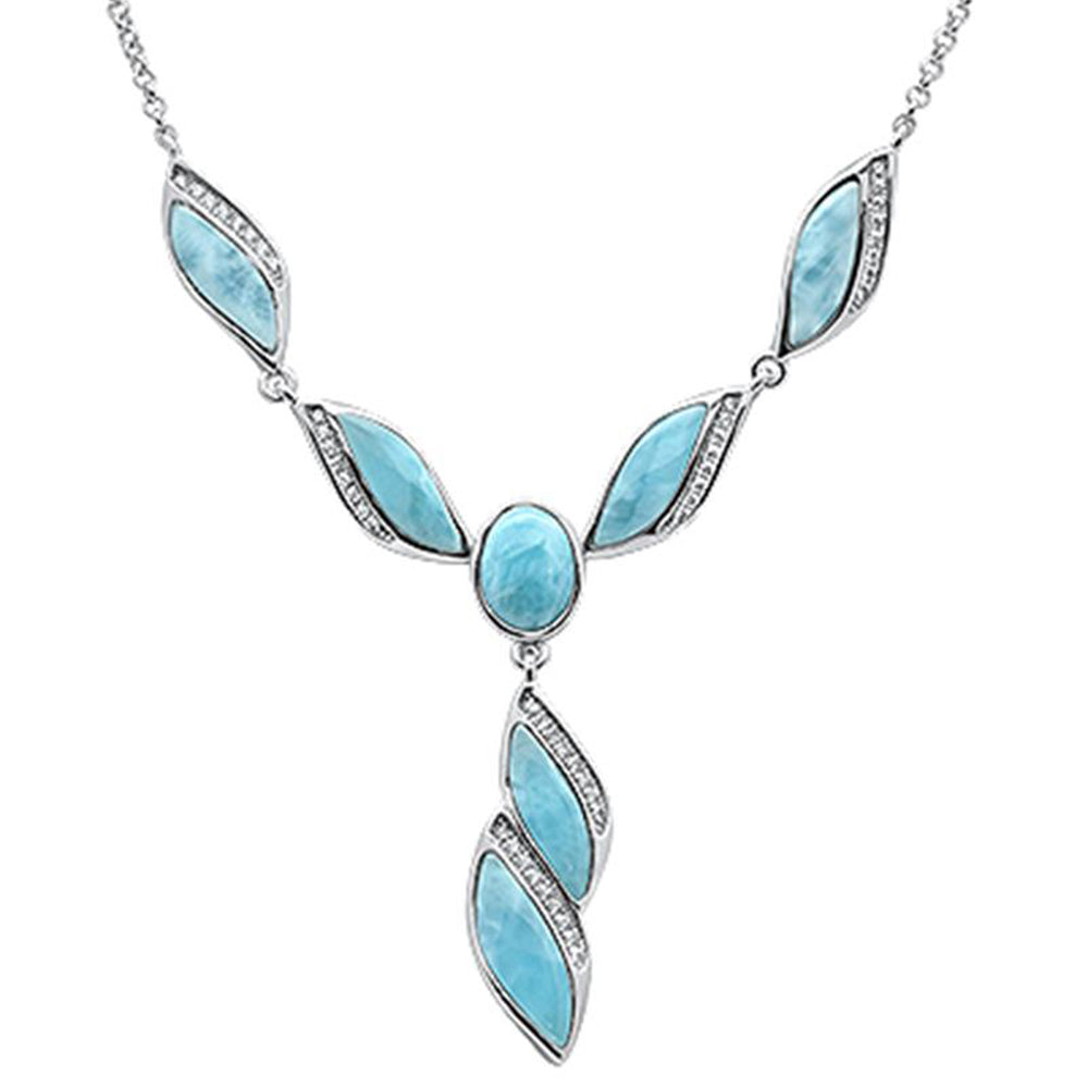 ''Natural Larimar&Cz .925 Sterling Silver Pendant NECKLACE 18''''+1'''' Long''