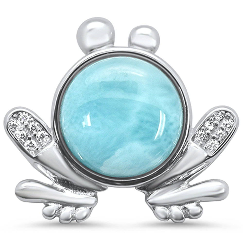 Natural Larimar Frog .925 Sterling Silver Charm PENDANT