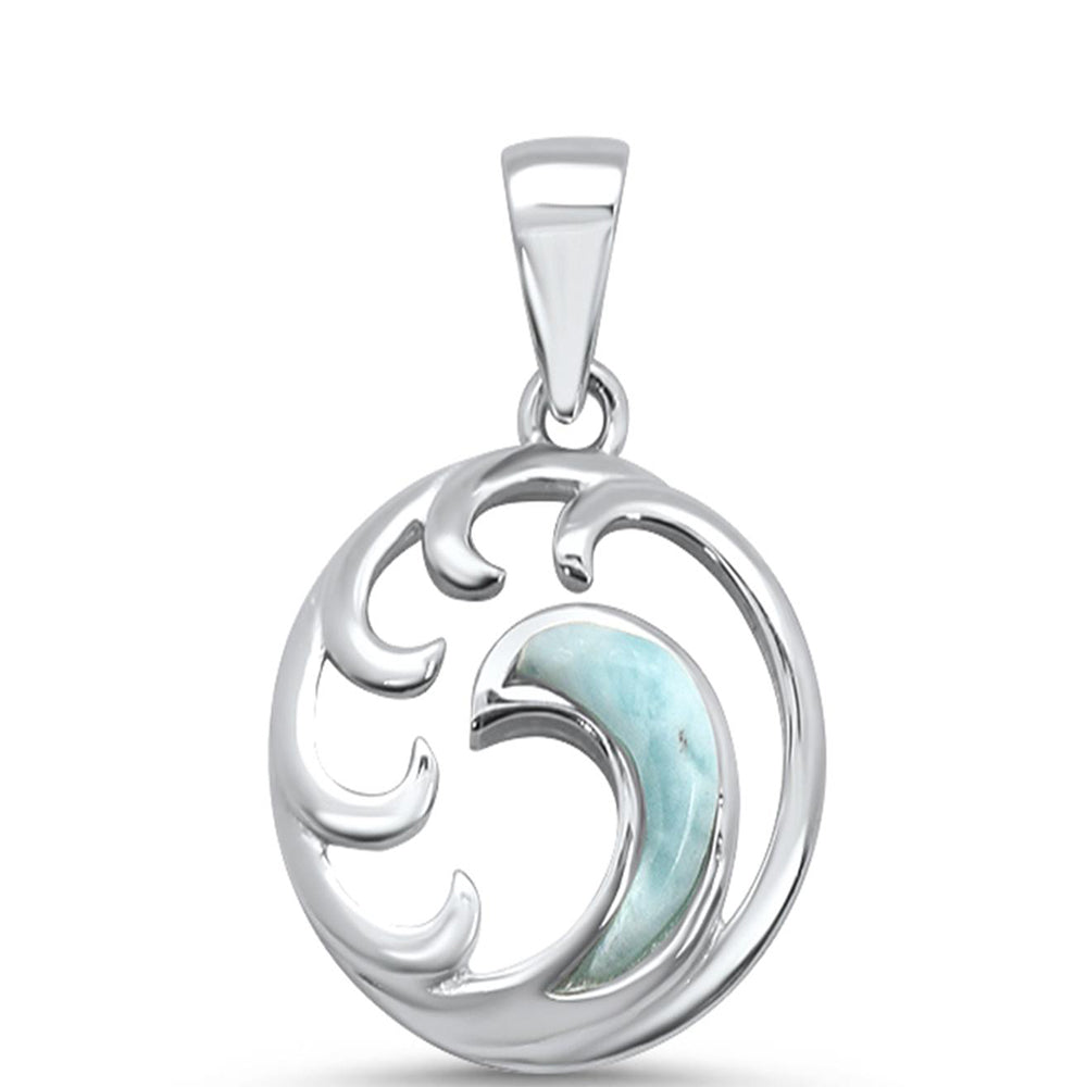 Natural Larimar Ocean Wave .925 Sterling Silver CHARM Pendant