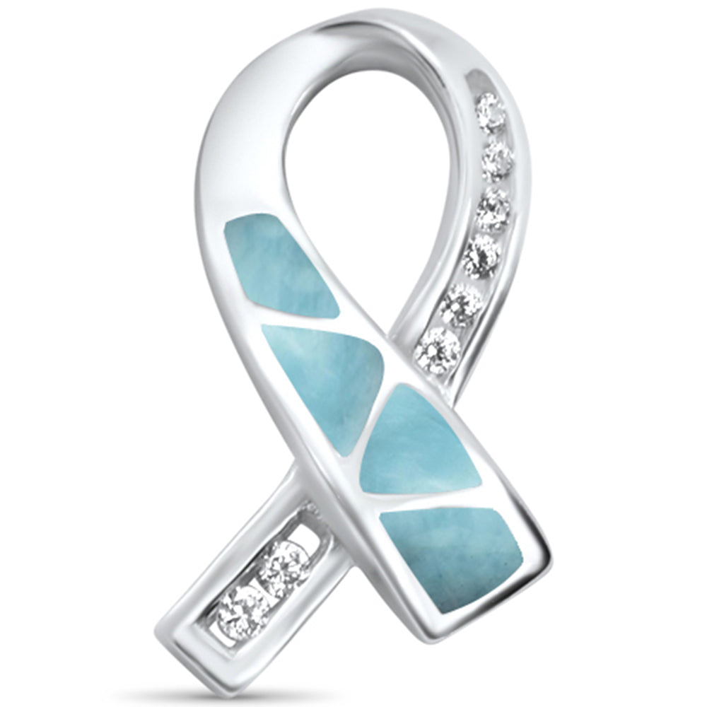 CLOSEOUT! Natural Larimar Ribbon .925 Sterling Silver Charm Pendant